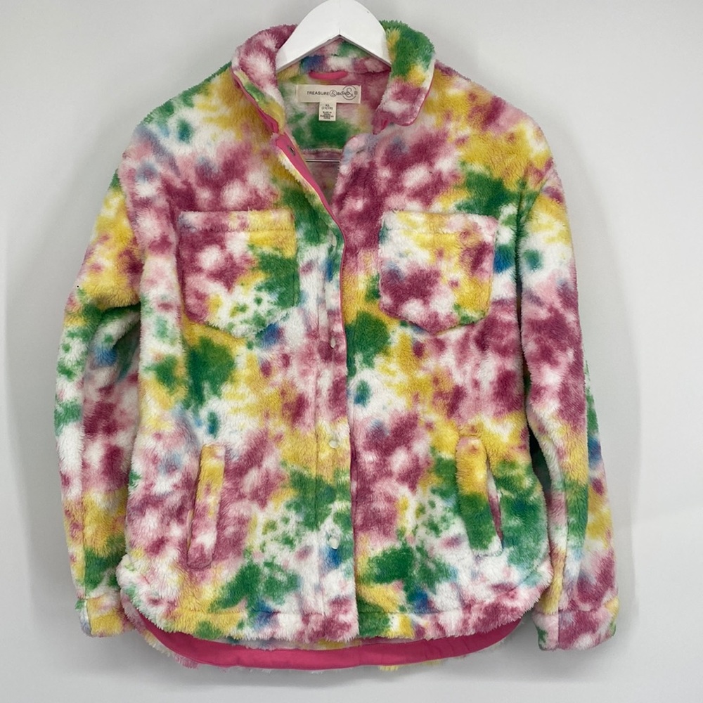 Treasure & Bond Kids Tie Dye Print Faux Fur Fleece Jacket Multicolor XL14/16 NWT